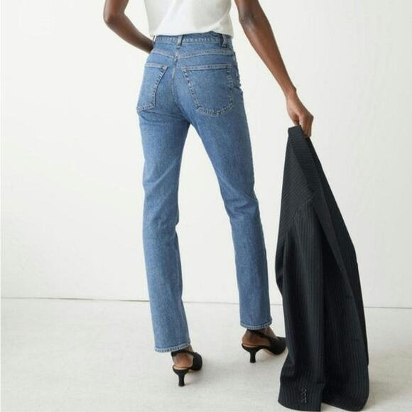 & Other Stories Favorite Cut Straight Leg Jeans Slim Cut High Rise Blue Denim 30 - Picture 6 of 15